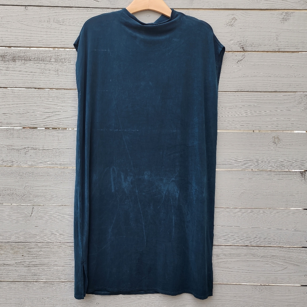 Eileen Fisher Sueded Cupro Knit Funnel Neck Dress Deep Aegean - Picture 3 of 6